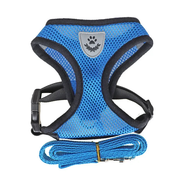 Pet Harness and Lead Set – Breathable Mesh with Reflective Strips for Small Dogs