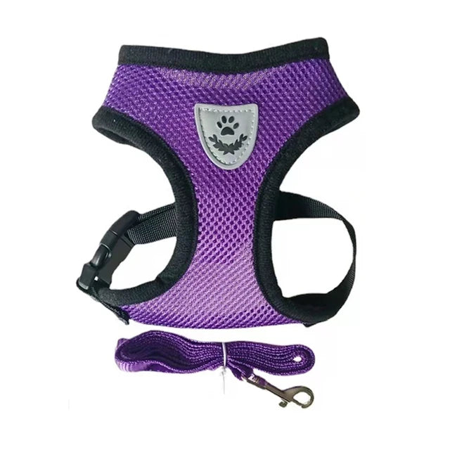 Pet Harness and Lead Set – Breathable Mesh with Reflective Strips for Small Dogs